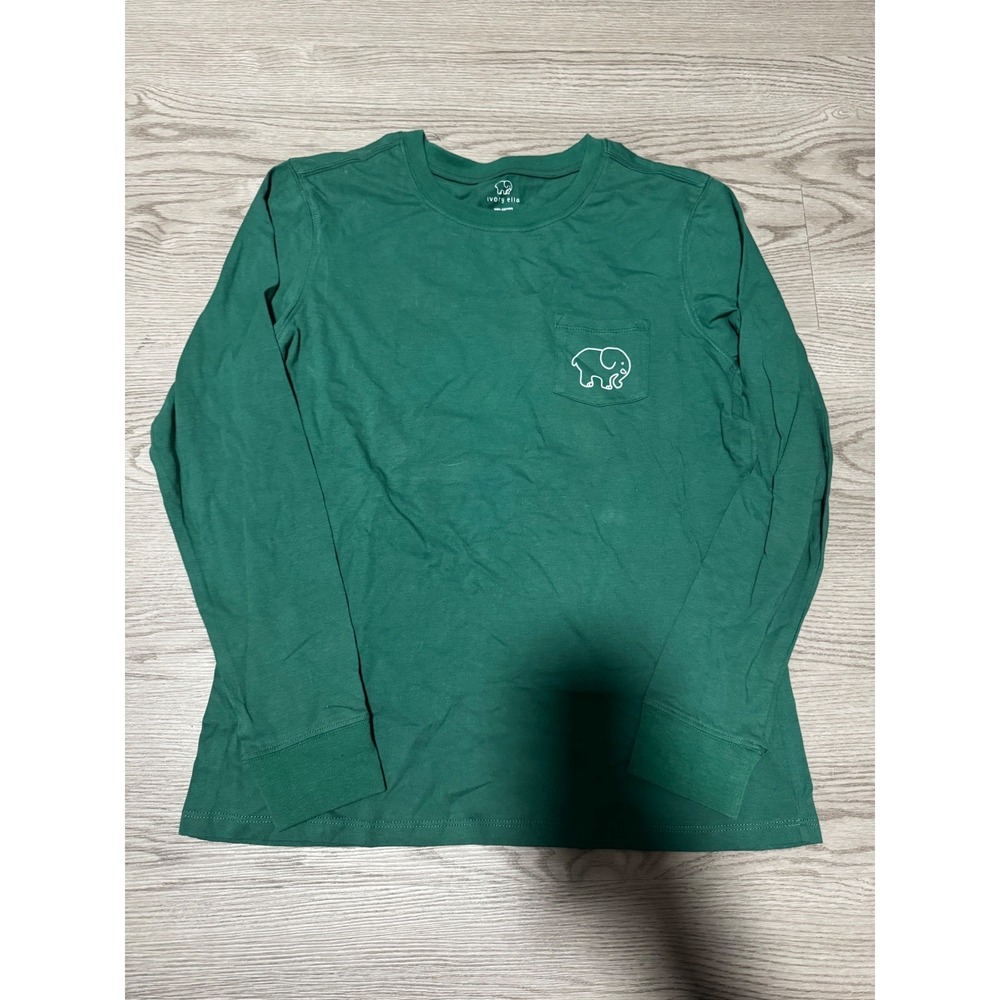 Ivory Ella Green Long Sleeve Pocket T-Shirt Elephant Snowman Graphic Mens Medium
